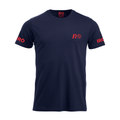 Vorderseite Herren T-Shirt mit IRO Logo auf Brust links, beiden Ärmeln und Innenseite Nacken.