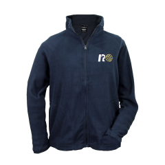 Vorderseite dunkelblaue Fleecejacke mit Reißverschluss und IRO Logo auf der linken Brust
